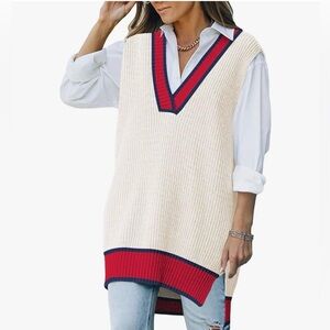 Women's Cream and Red Sweater Vest